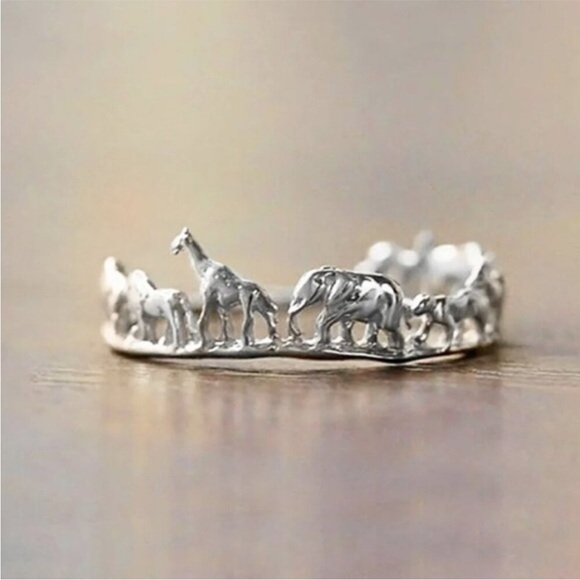 "Paradise" African Safari Animal Giraffe Elephant Zebra Silver Dainty Gift Ring - Picture 7 of 7